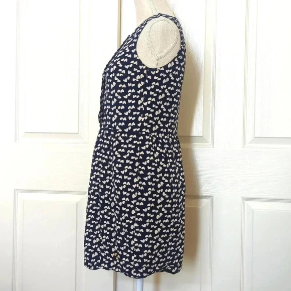 J. CREW Navy Blue White Heart Print Tank Top Button Mini Knee Length Dress - Picture 5 of 9